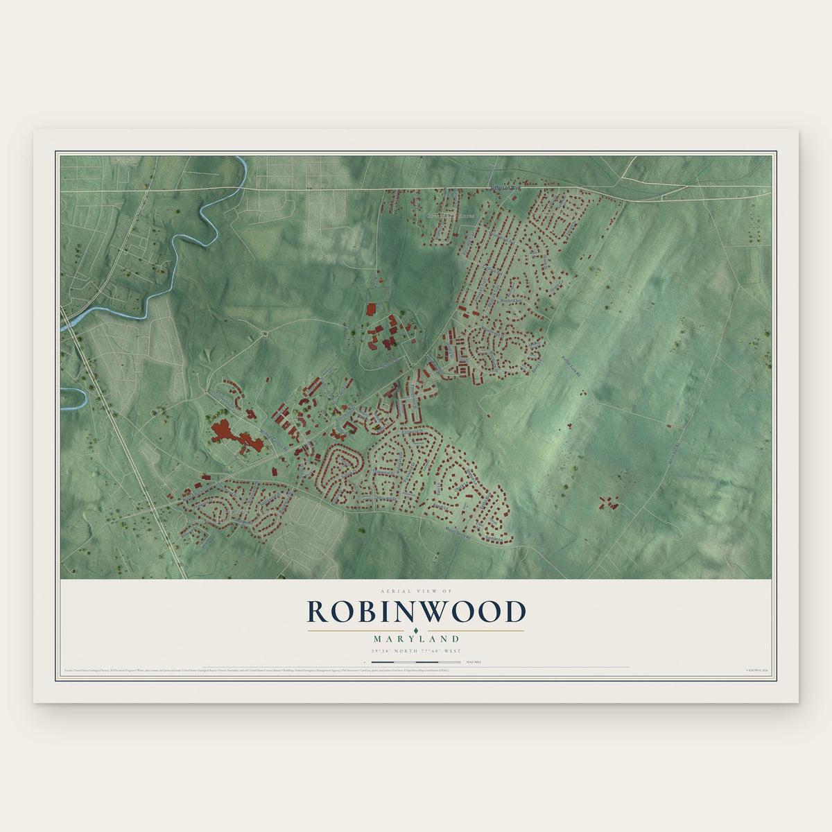Robinwood, Maryland map print, the full design