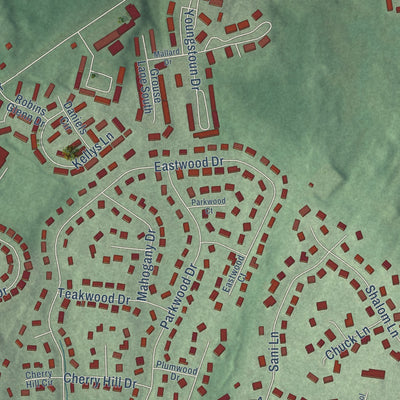 Close-up of the map of Robinwood, Maryland print showing street and building detail