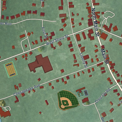 Close-up of the map of Rock Hall, Maryland print showing street and building detail