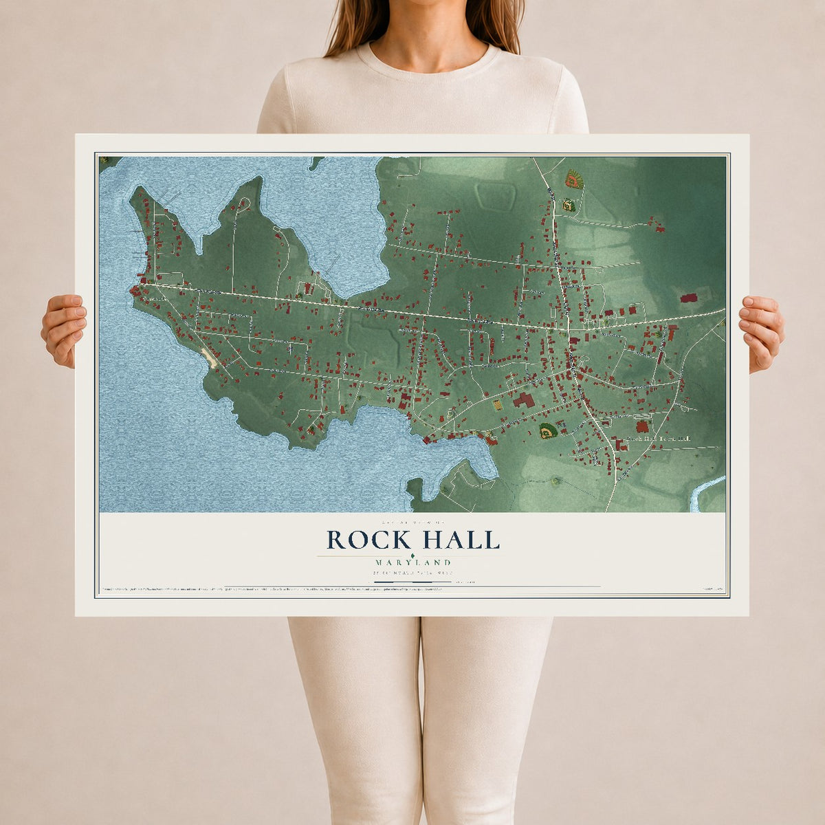 Map of Rock Hall, Maryland, 24 x 36 inch unframed archival matte print