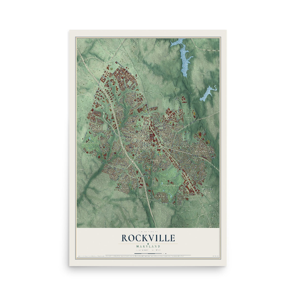 Map of Rockville, Maryland, 12 x 18 inch unframed archival matte print