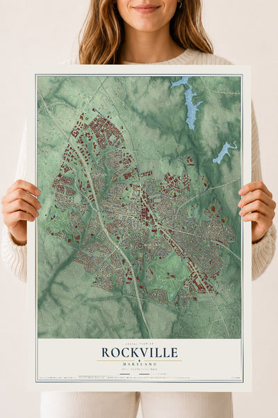 Map of Rockville, Maryland, 18 x 24 inch unframed archival matte print