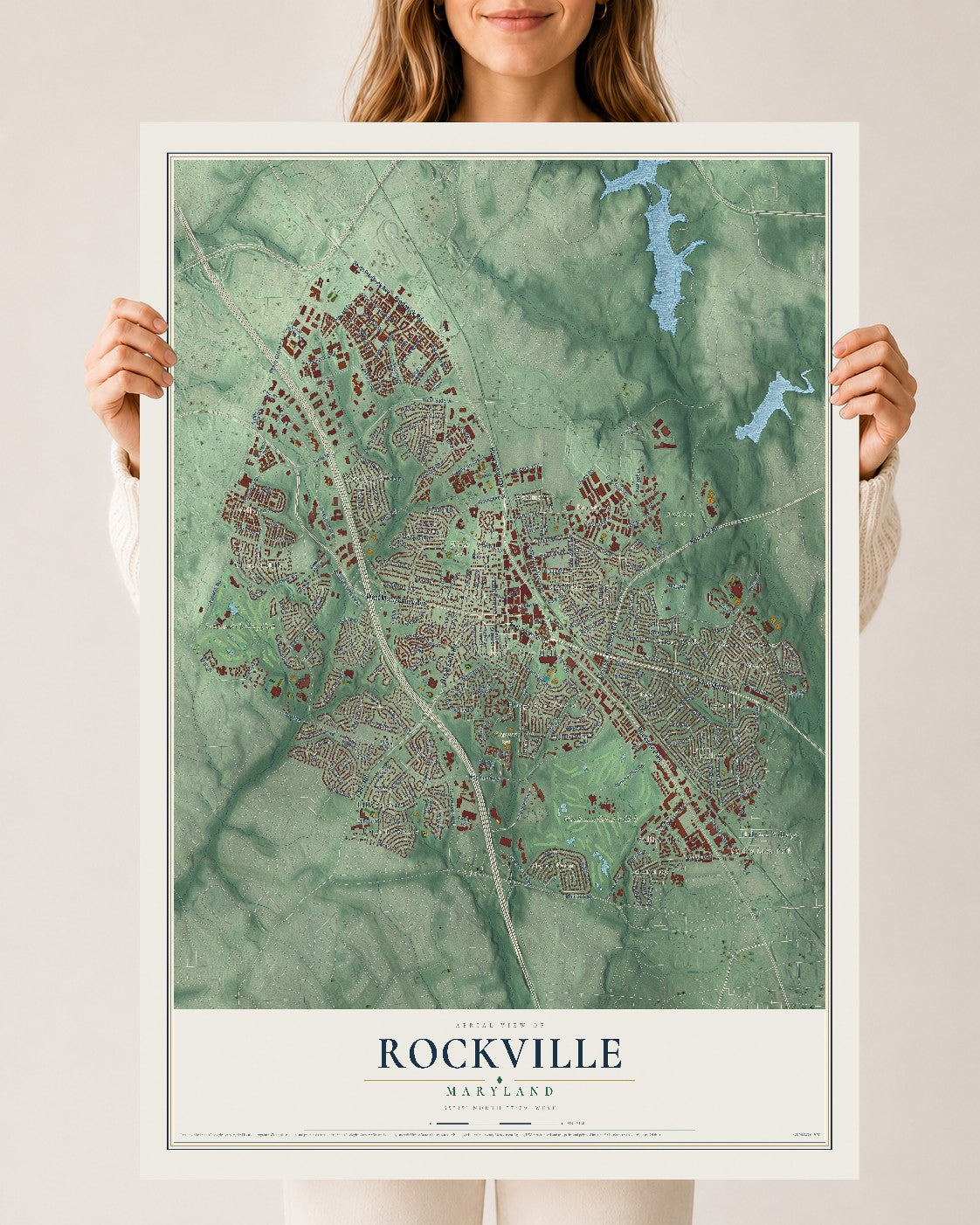 Map of Rockville, Maryland, 24 x 36 inch unframed archival matte print