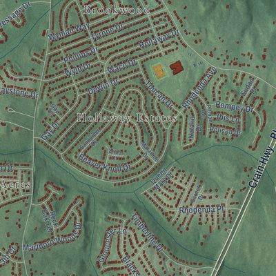 Close-up of the map of Rosaryville, Maryland print showing street and building detail