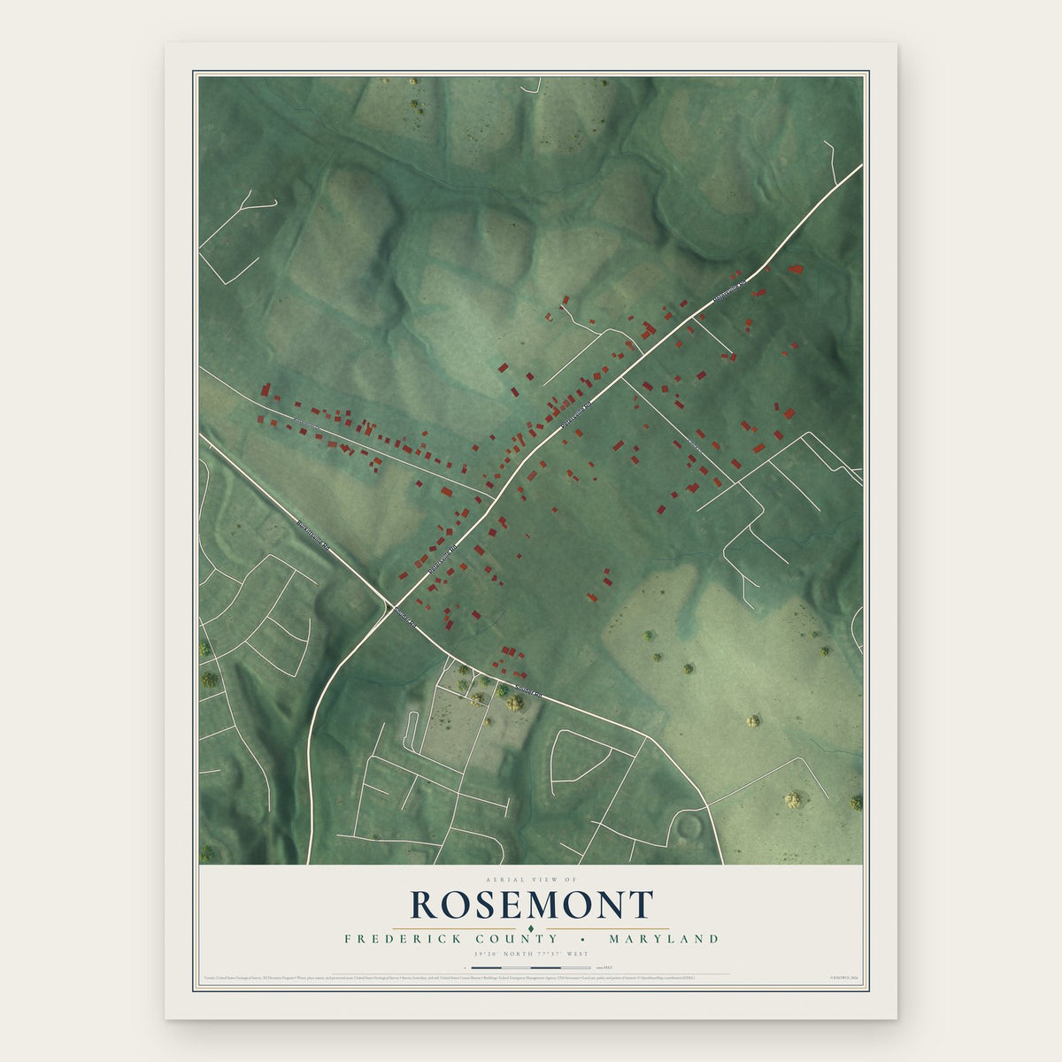 Rosemont, Maryland map print, the full design