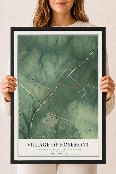 Map of Rosemont, Maryland, 18 x 24 inch print in a black wood frame