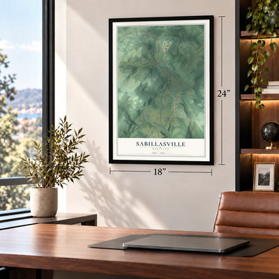 Sabillasville, Maryland map, 18 x 24 inch print in a black frame in a home office