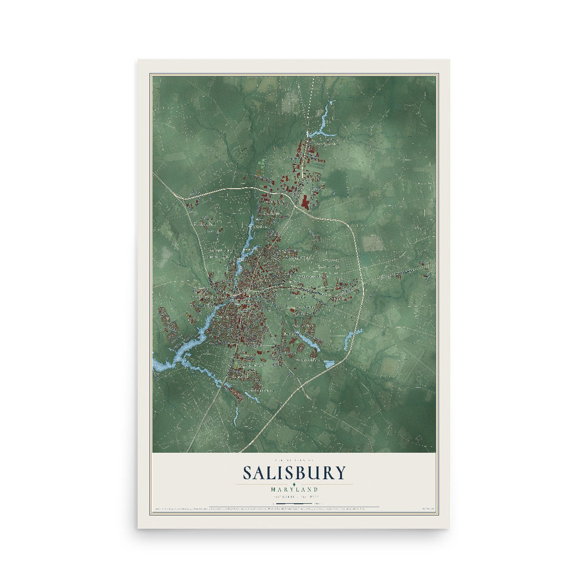 Map of Salisbury, Maryland, 12 x 18 inch unframed archival matte print