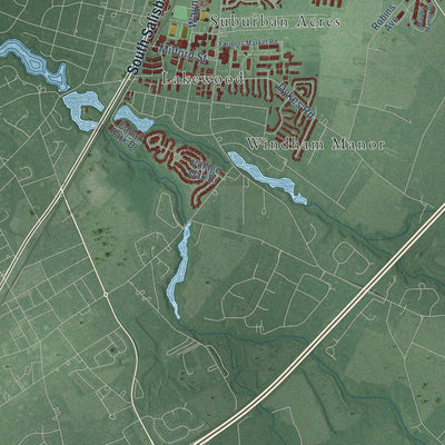 Second close-up of the map of Salisbury, Maryland print showing more streets and buildings