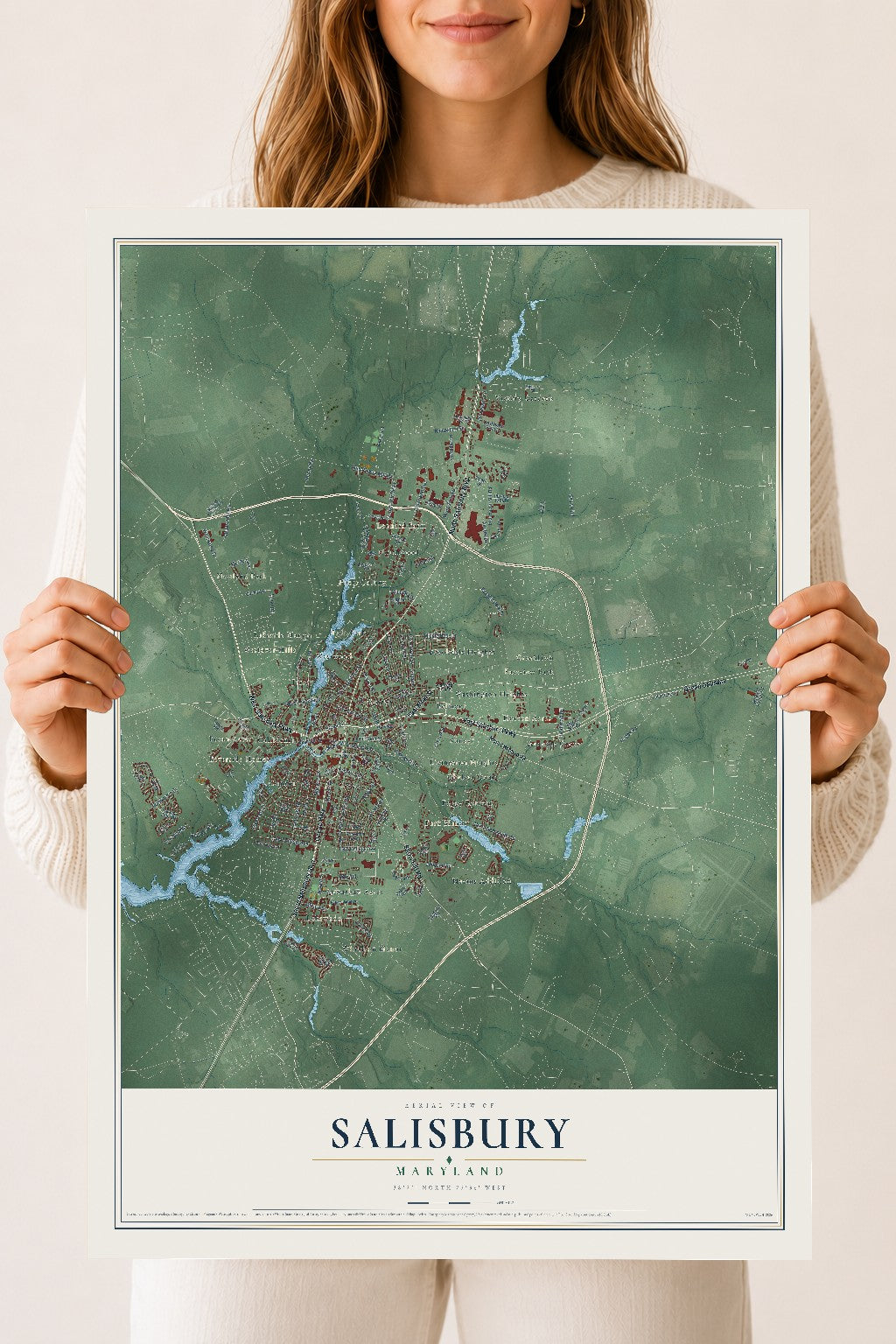 Map of Salisbury, Maryland, 18 x 24 inch unframed archival matte print