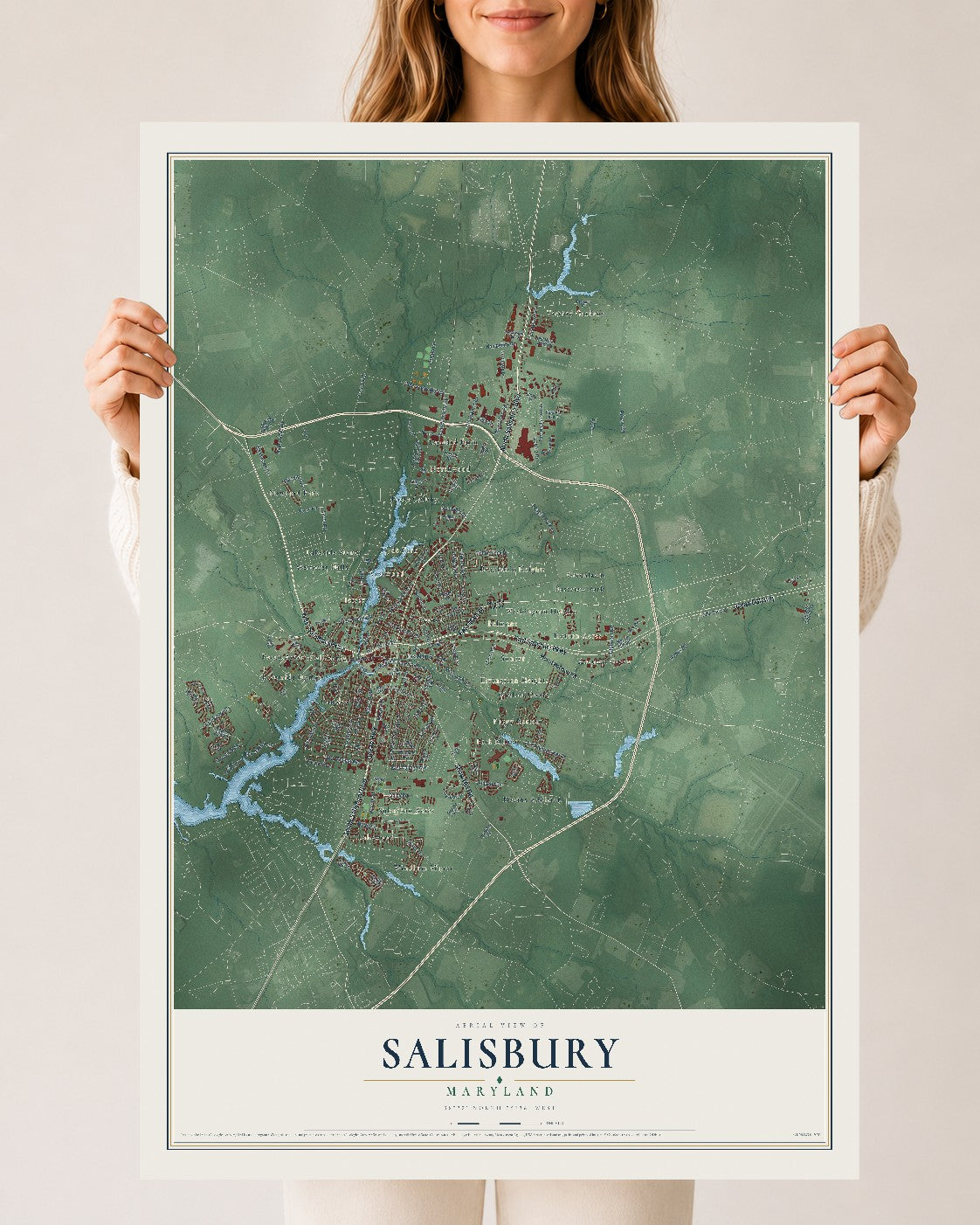 Map of Salisbury, Maryland, 24 x 36 inch unframed archival matte print