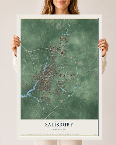 Map of Salisbury, Maryland, 24 x 36 inch unframed archival matte print