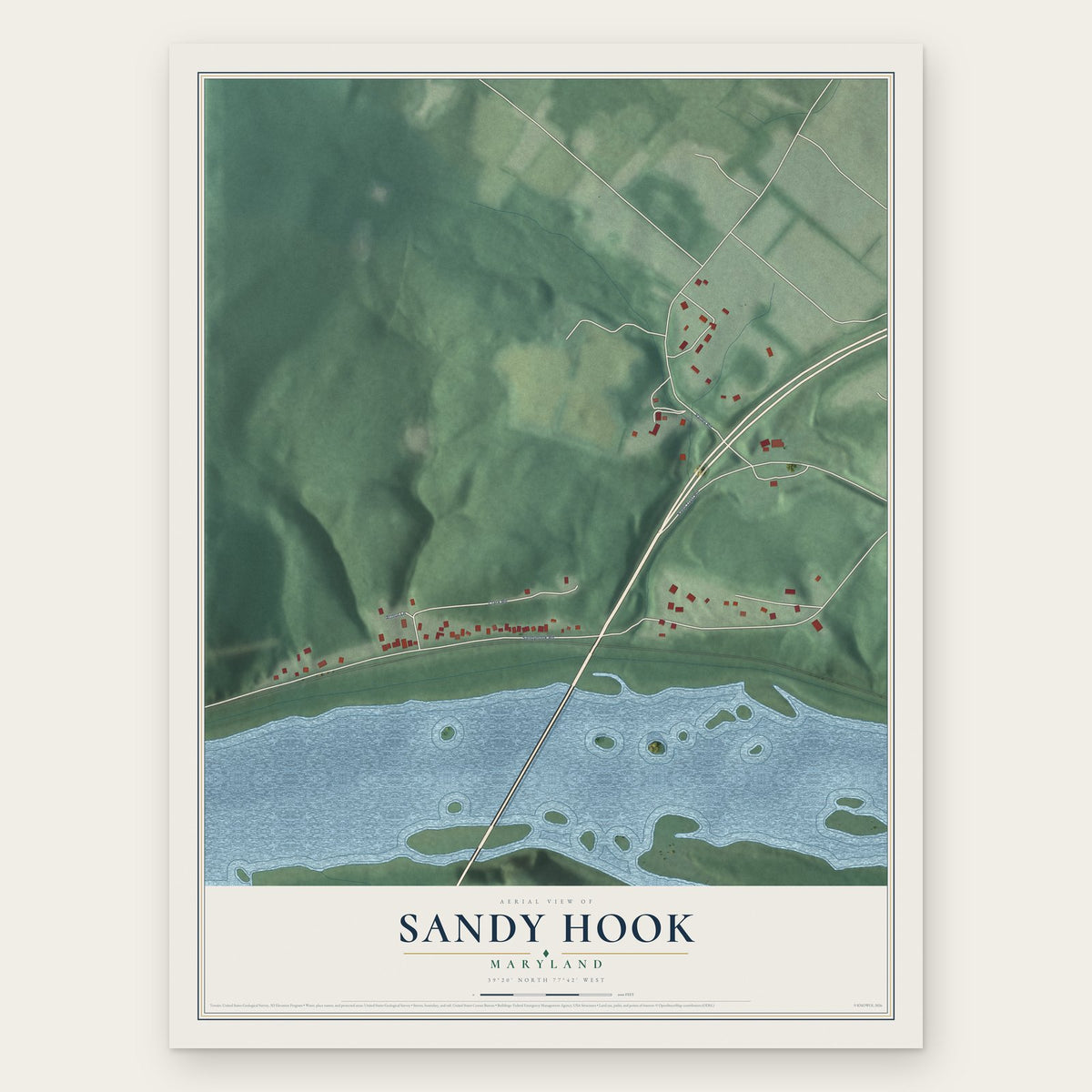 Sandy Hook, Maryland map print, the full design