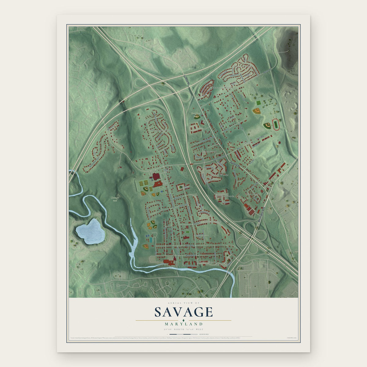 Savage, Maryland map print, the full design