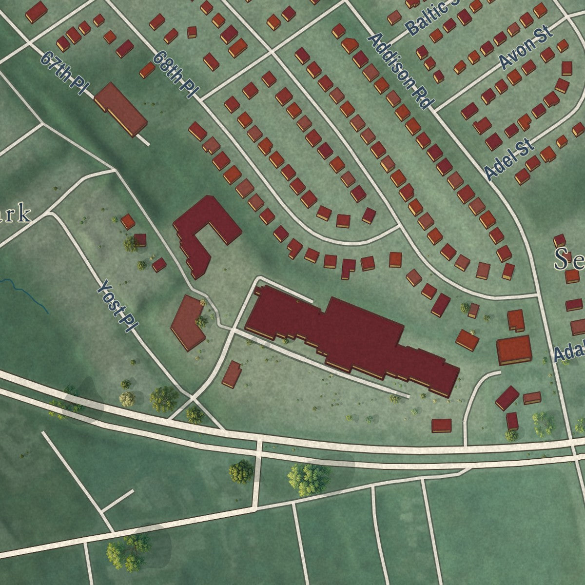 Second close-up of the map of Seat Pleasant, Maryland print showing more streets and buildings
