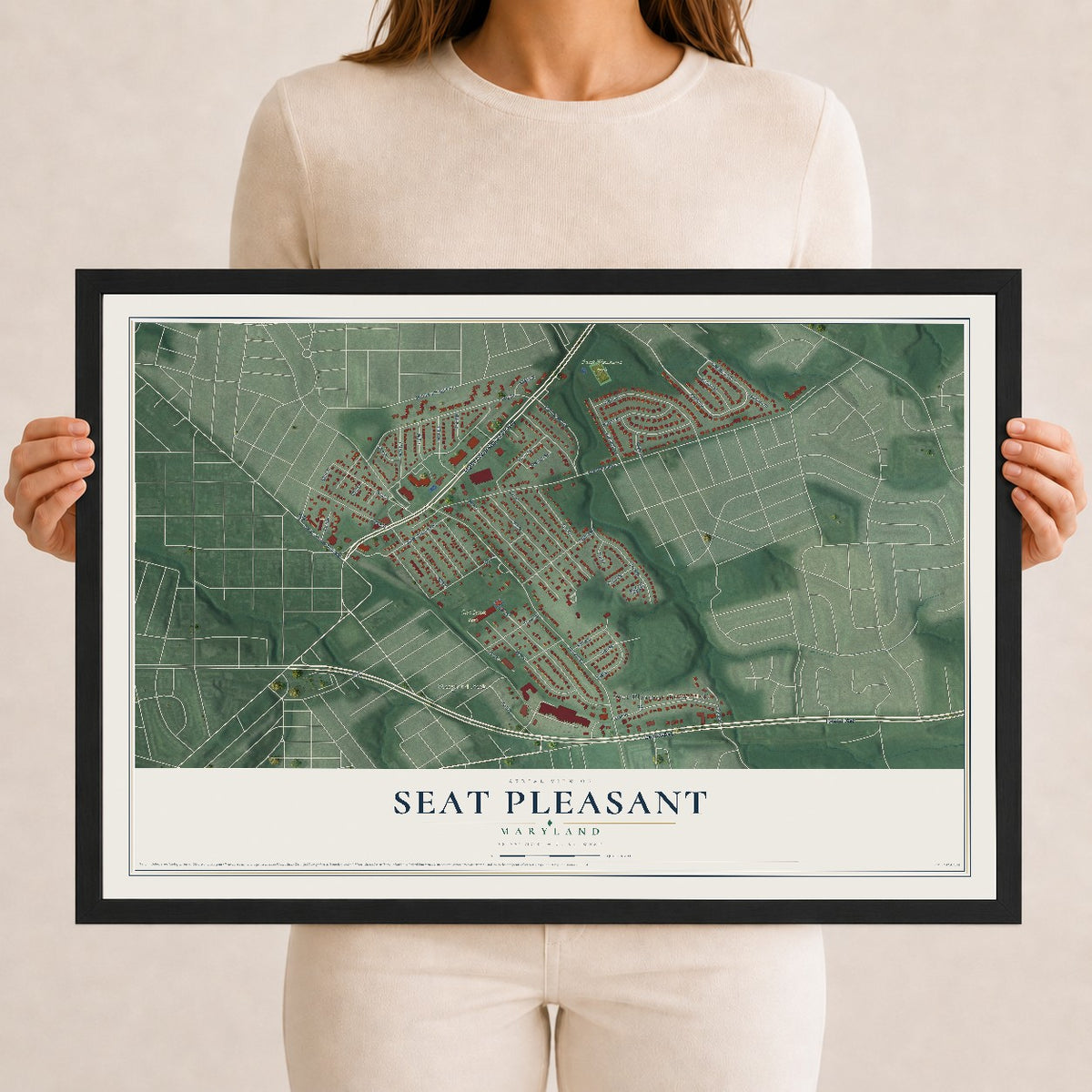 Map of Seat Pleasant, Maryland, 12 x 18 inch print in a black wood frame