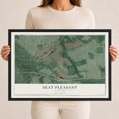 Map of Seat Pleasant, Maryland, 12 x 18 inch print in a black wood frame