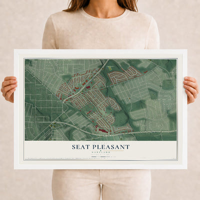 Map of Seat Pleasant, Maryland, 12 x 18 inch print in a white wood frame
