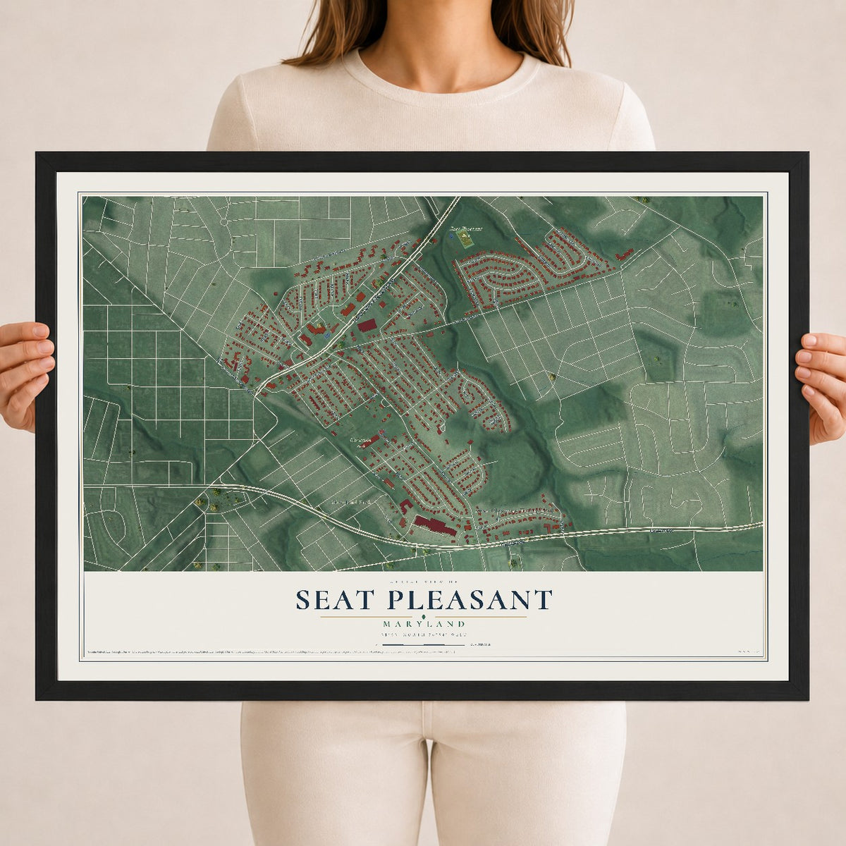 Map of Seat Pleasant, Maryland, 18 x 24 inch print in a black wood frame