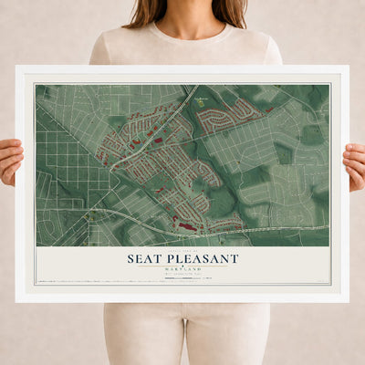 Map of Seat Pleasant, Maryland, 18 x 24 inch print in a white wood frame