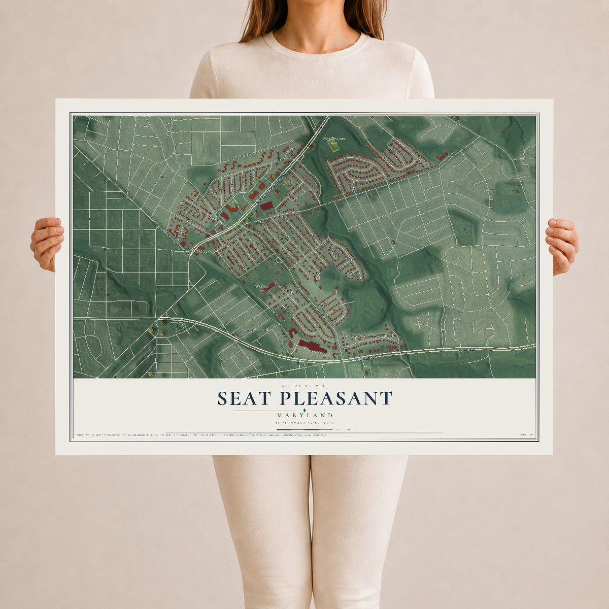 Map of Seat Pleasant, Maryland, 24 x 36 inch unframed archival matte print