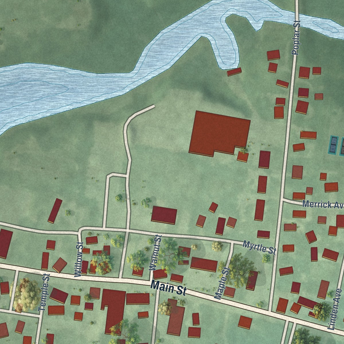 Close-up of the map of Secretary, Maryland print showing street and building detail