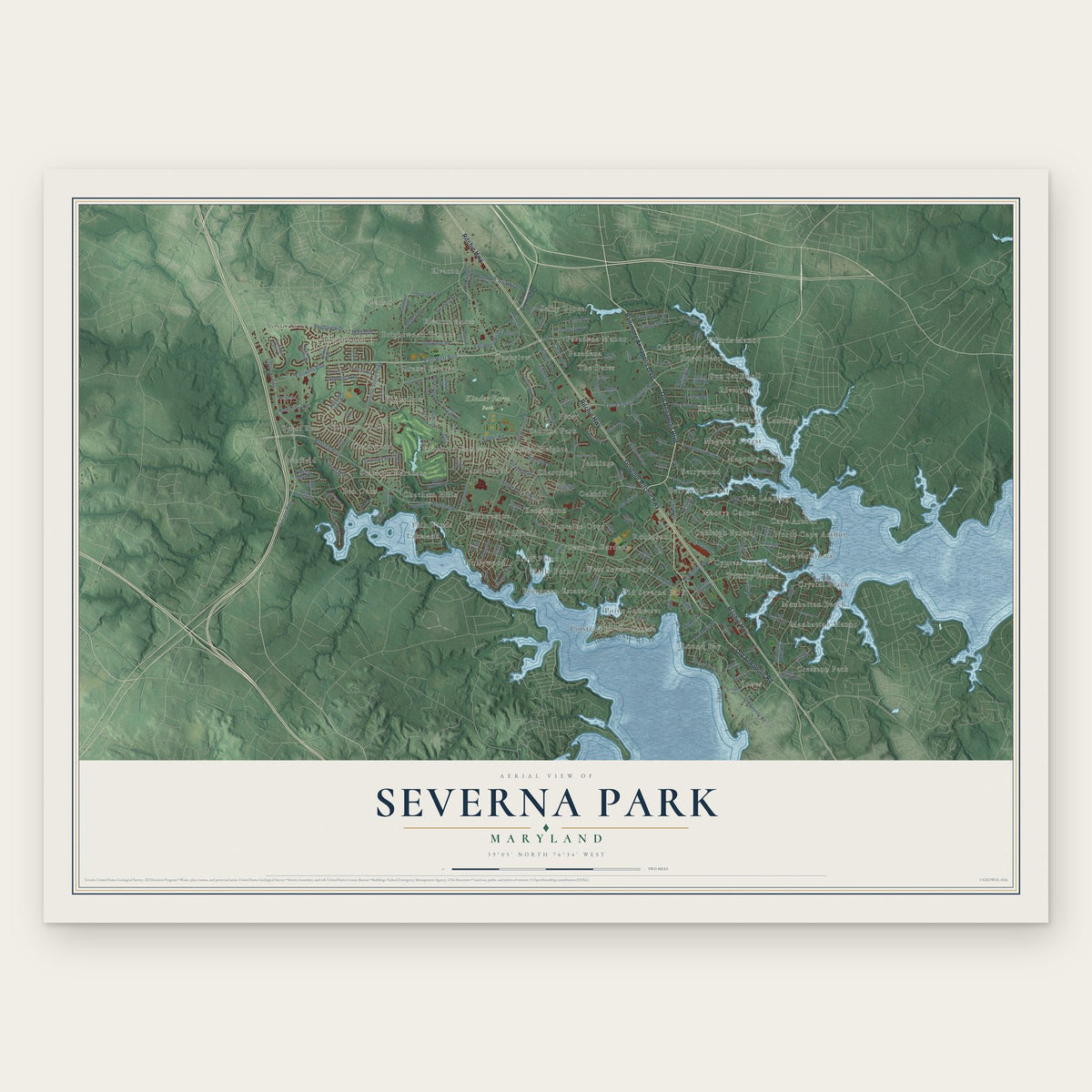 Severna Park, Maryland map print, the full design