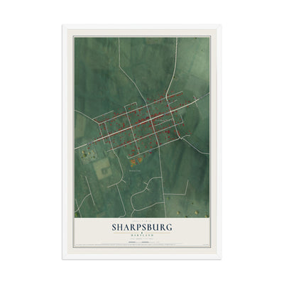 Map of Sharpsburg, Maryland, 12 x 18 inch print in a white wood frame