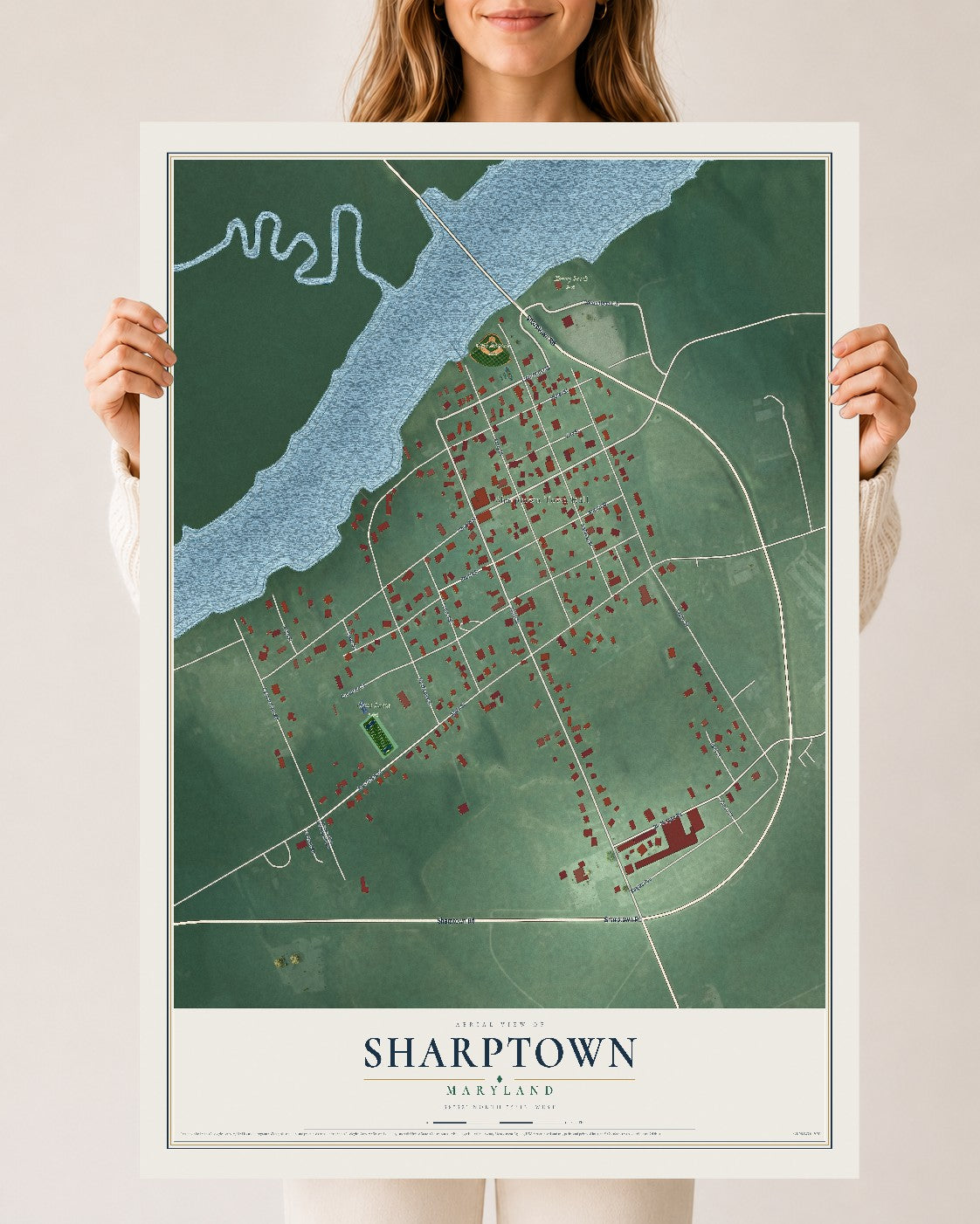 Map of Sharptown, Maryland, 24 x 36 inch unframed archival matte print