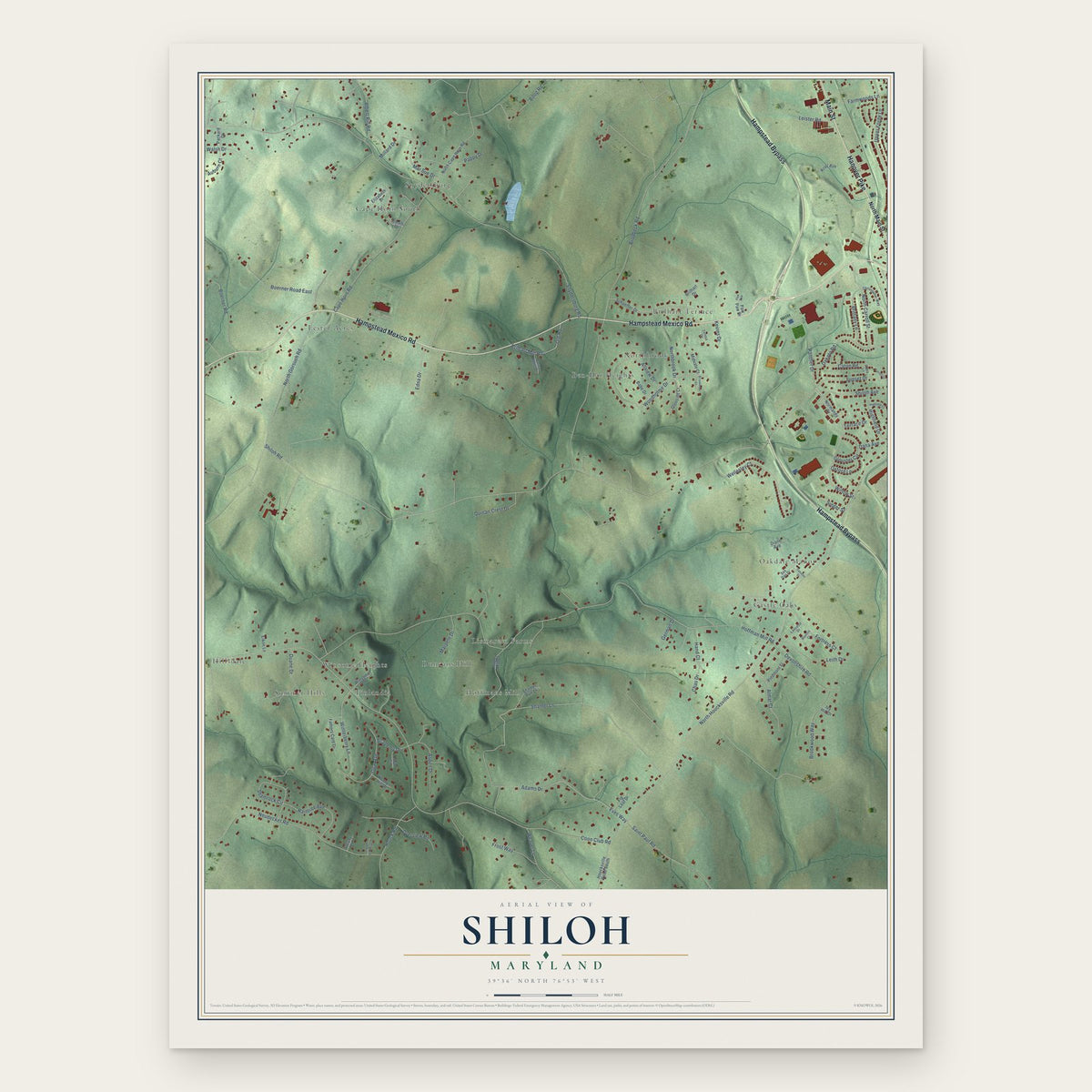 Shiloh, Maryland map print, the full design