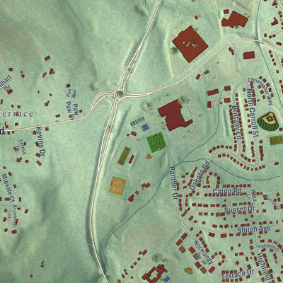 Close-up of the map of Shiloh, Maryland print showing street and building detail