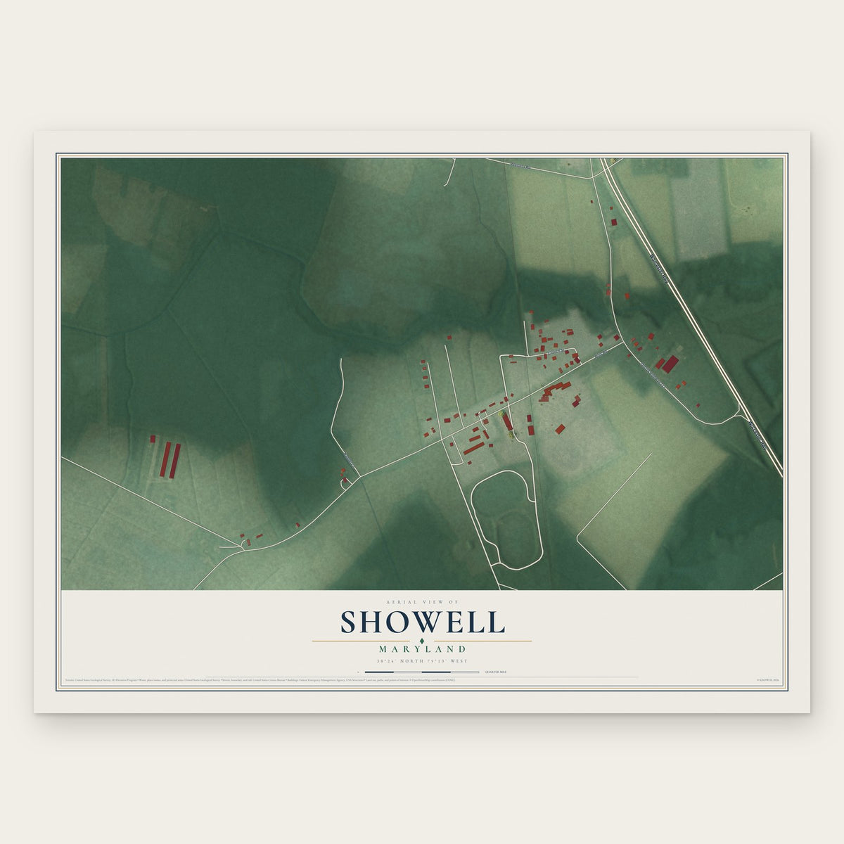 Showell, Maryland map print, the full design