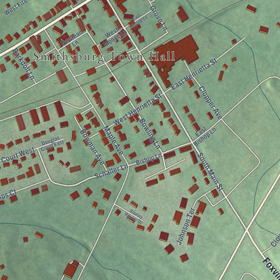 Close-up of the map of Smithsburg, Maryland print showing street and building detail