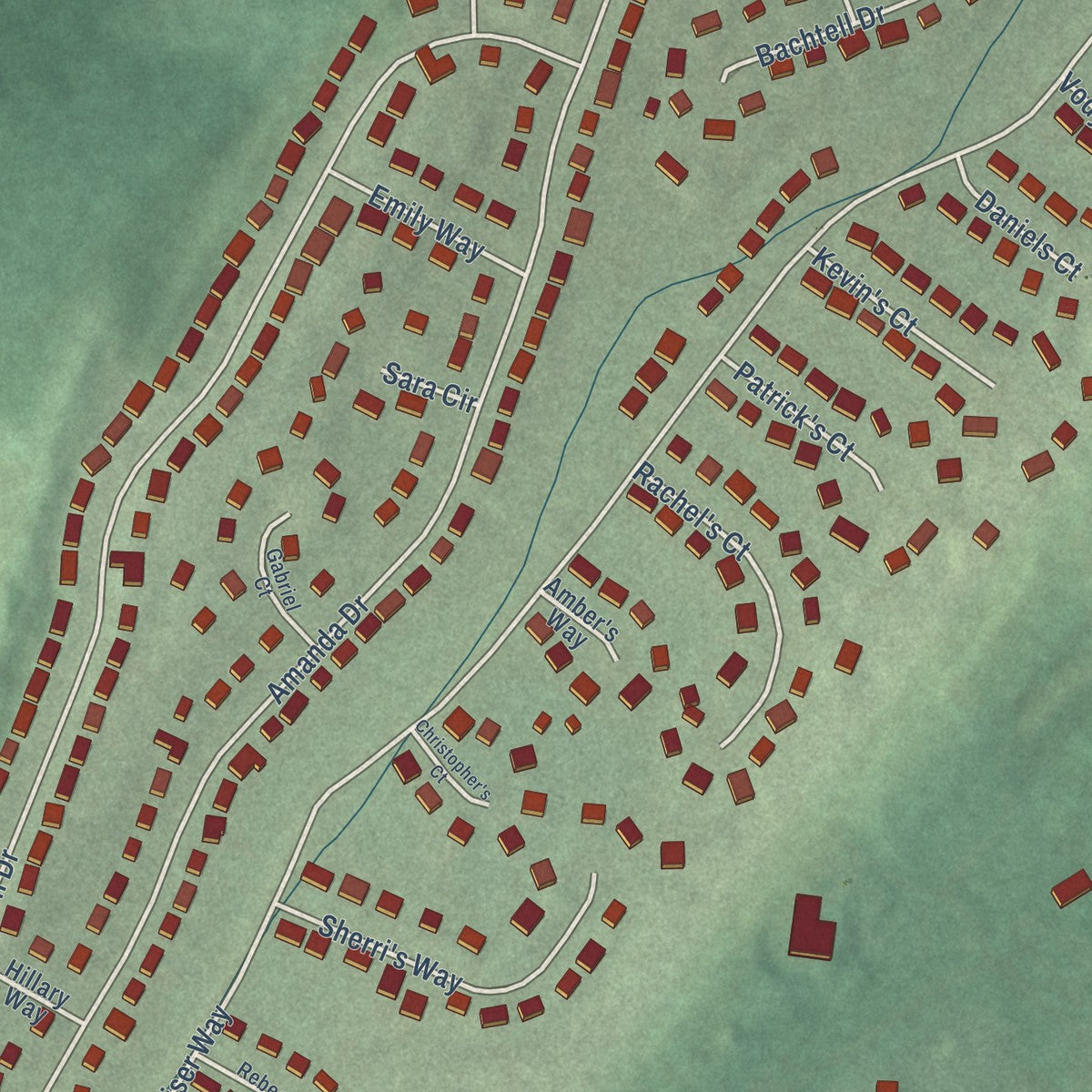 Second close-up of the map of Smithsburg, Maryland print showing more streets and buildings