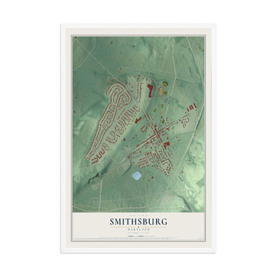 Map of Smithsburg, Maryland, 12 x 18 inch print in a white wood frame