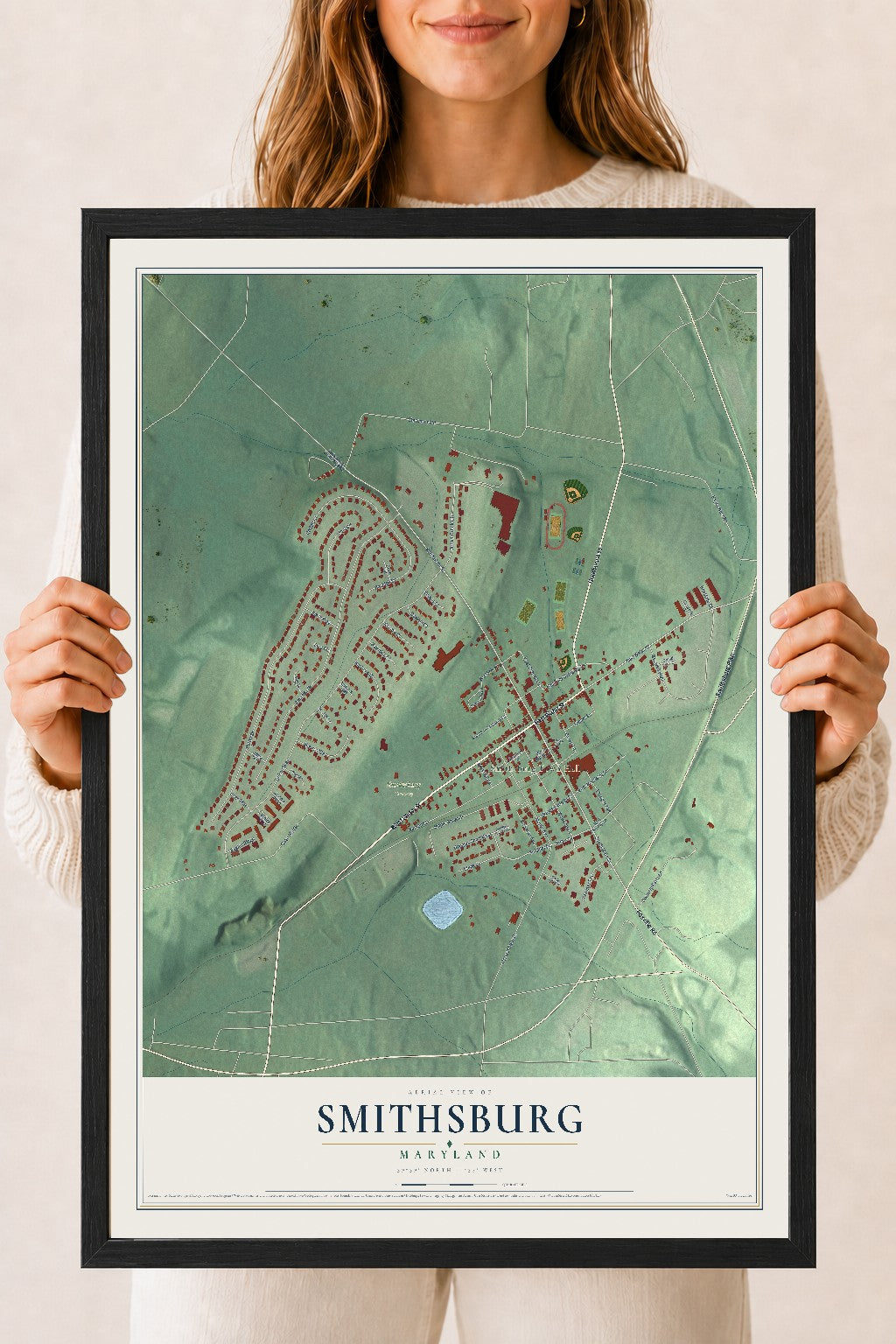 Map of Smithsburg, Maryland, 18 x 24 inch print in a black wood frame