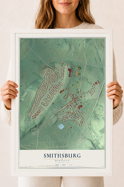 Map of Smithsburg, Maryland, 18 x 24 inch print in a white wood frame