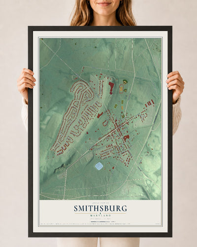 Map of Smithsburg, Maryland, 24 x 36 inch print in a black wood frame