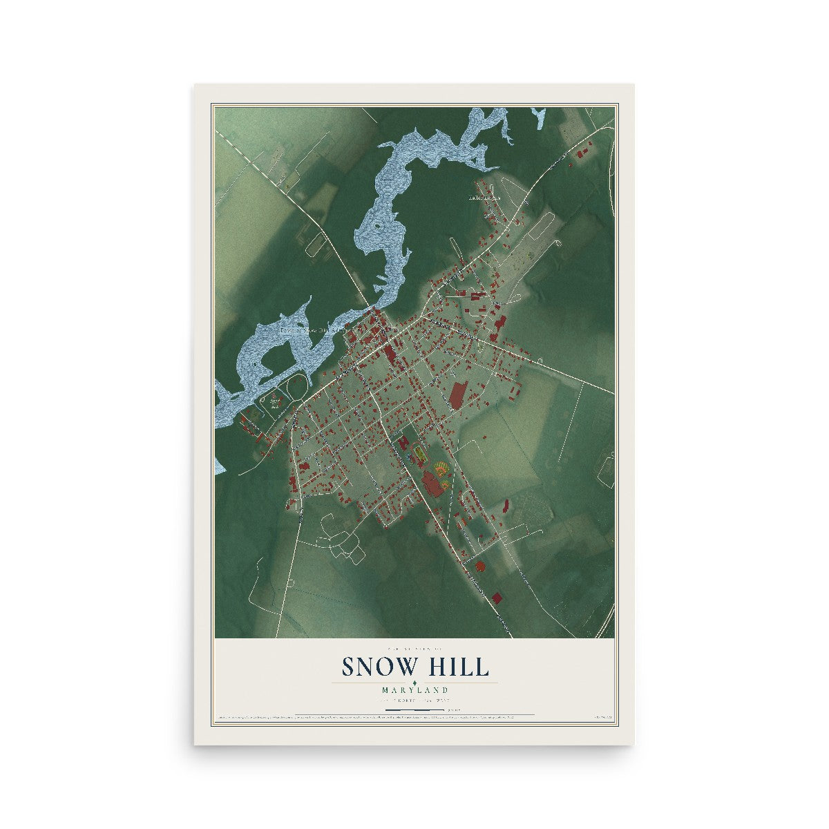 Map of Snow Hill, Maryland, 12 x 18 inch unframed archival matte print