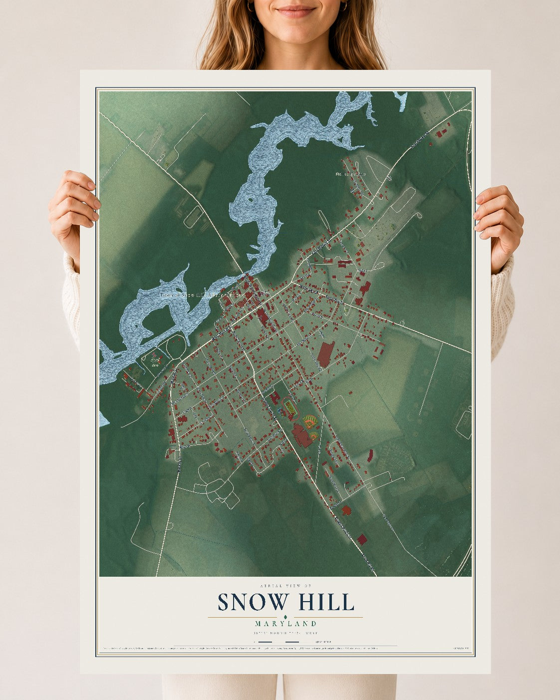 Map of Snow Hill, Maryland, 24 x 36 inch unframed archival matte print