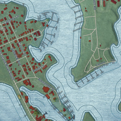 Close-up of the map of Solomons, Maryland print showing street and building detail