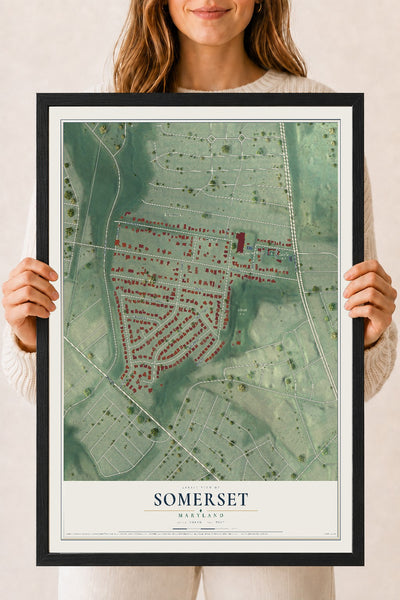 Map of Somerset, Maryland, 18 x 24 inch print in a black wood frame