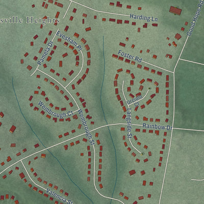 Close-up of the map of Spencerville, Maryland print showing street and building detail