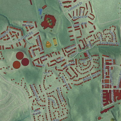 Close-up of the map of Summerfield, Maryland print showing street and building detail