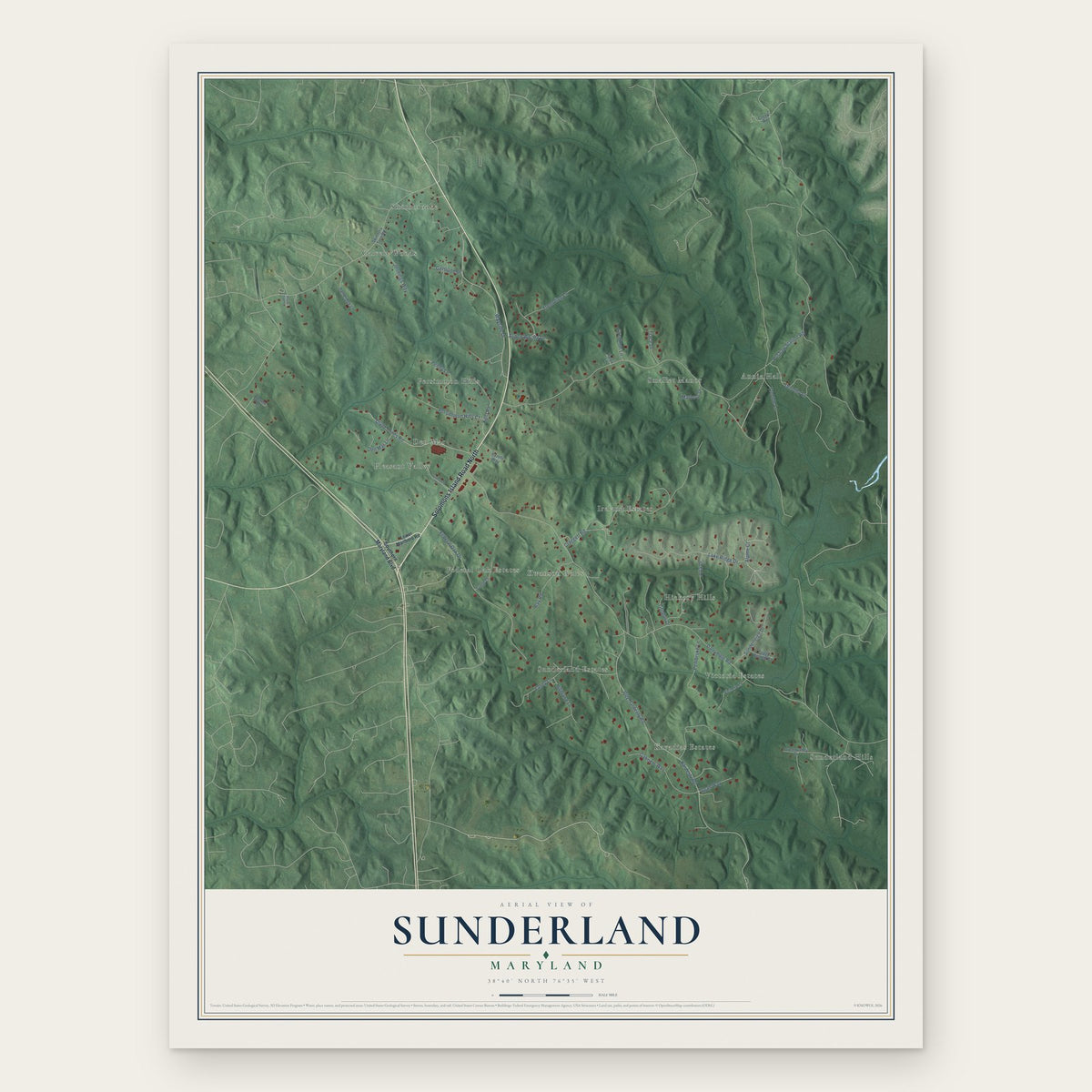 Sunderland, Maryland map print, the full design