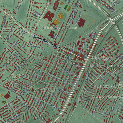 Close-up of the map of Swan Creek, Maryland print showing street and building detail