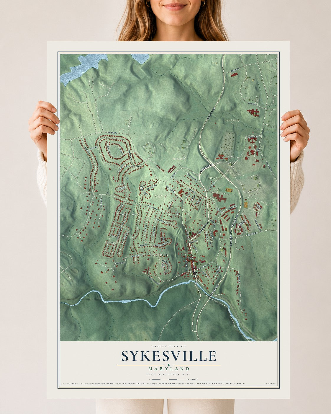 Map of Sykesville, Maryland, 24 x 36 inch unframed archival matte print