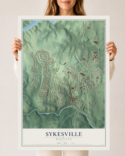 Map of Sykesville, Maryland, 24 x 36 inch unframed archival matte print