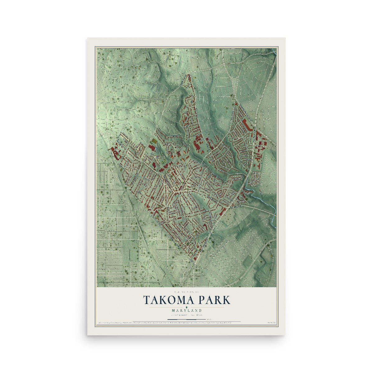Map of Takoma Park, Maryland, 12 x 18 inch unframed archival matte print