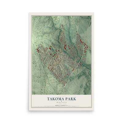 Map of Takoma Park, Maryland, 12 x 18 inch unframed archival matte print